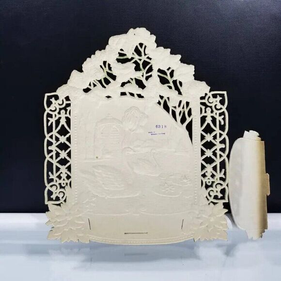 Swan Pond Vintage Wall Art Western Germany Die Cut 1950s Gift Calendar Topper - Picture 6 of 9